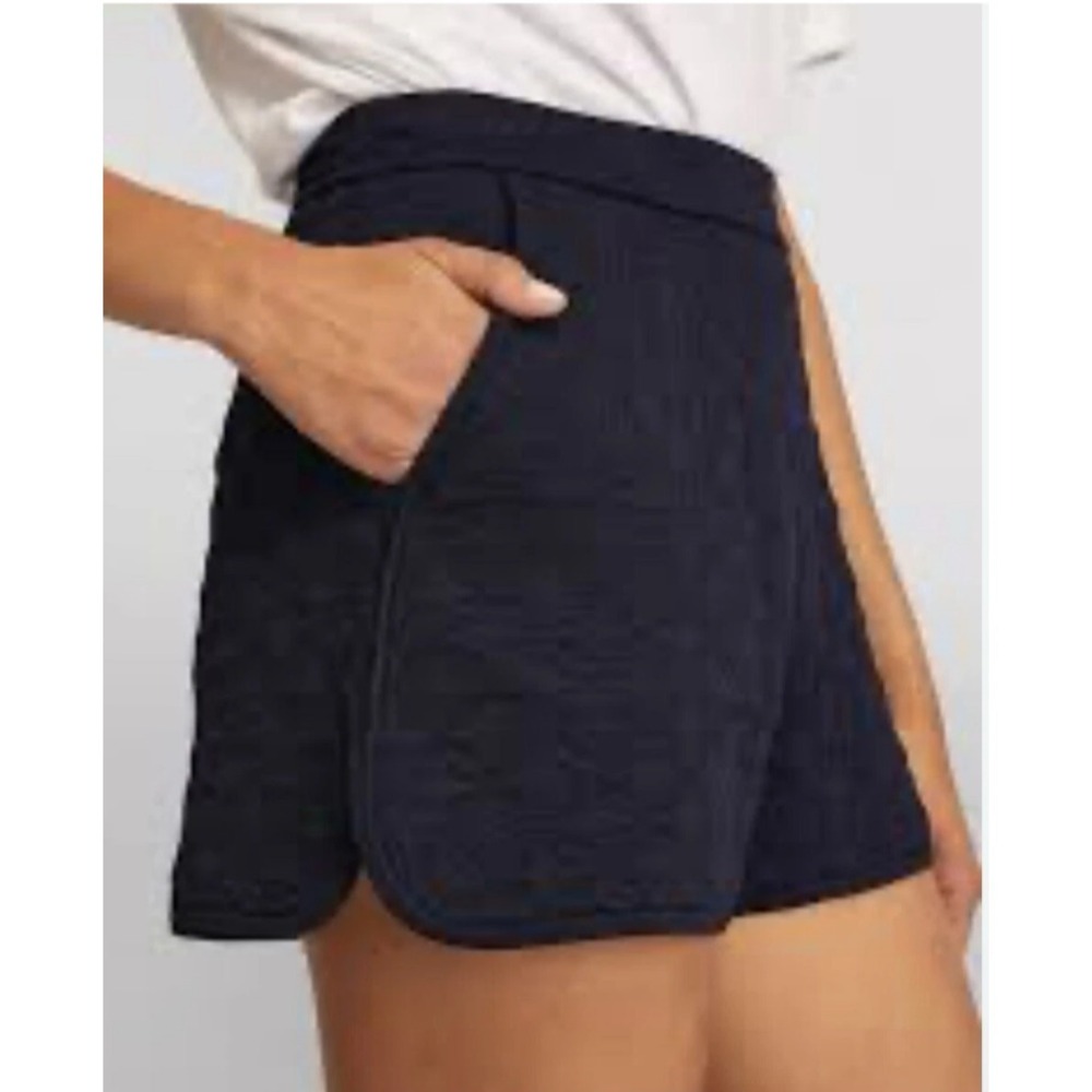NWT Maje Marine Quilted Shorts Navy Blue Poly Blend Side Zip Pockets XS
